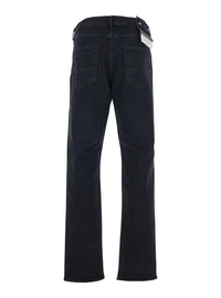 Stone Island Men Black Jeans With Logo Patch On The Rear And Belt Loops In Denim Stretch Man