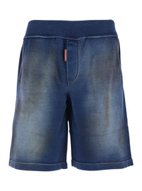 Dsquared2 Men Blue Shorts With Elastic Waist And Worn Effect In Cotton For Men