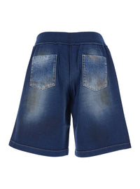 Dsquared2 Men Blue Shorts With Elastic Waist And Worn Effect In Cotton For Men