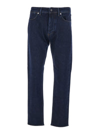 Stone Island Men Blue Jeans With Logo Patch On The Back And Belt Loops In Stretch Denim For Men