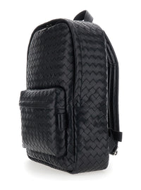 Bottega Veneta Men Black Backpack With Adjustable Straps And Leather Intreccio Motif For Men