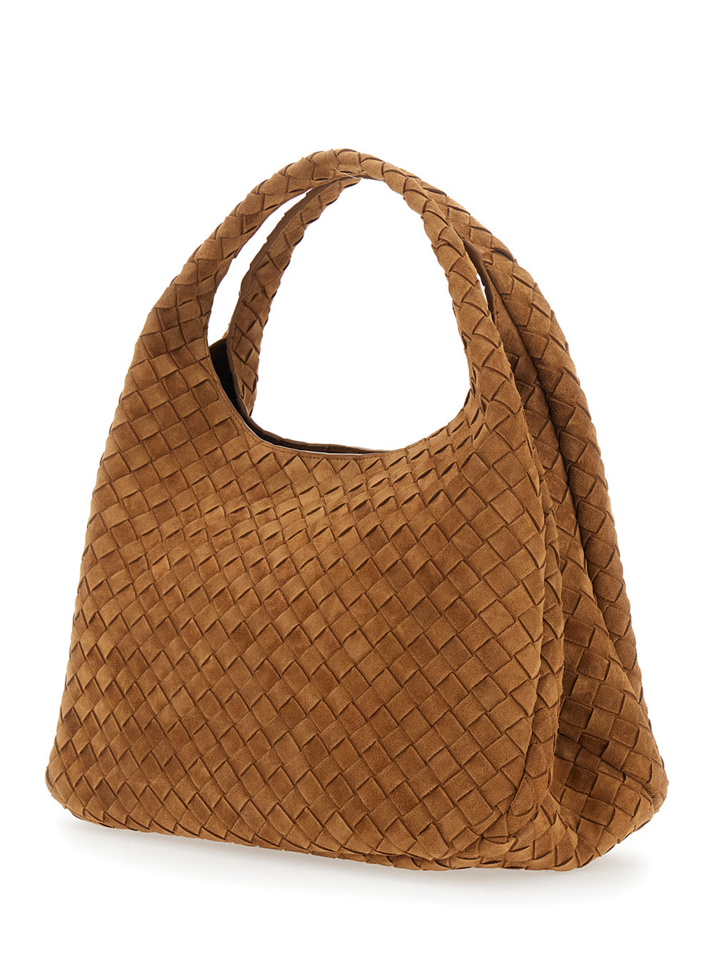 Bottega Veneta Women Brown Large 'Campana' Shoulder Bag With Two Top Handles And Intreccio Motif In Leather For Women