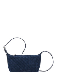 Bottega Veneta Men Blue Crossbody Bag With Adjustable Strap And Intreccio Motif In Suede For Men