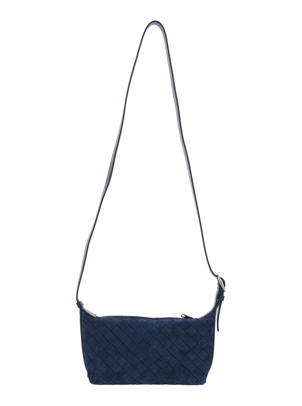 Bottega Veneta Men Blue Crossbody Bag With Adjustable Strap And Intreccio Motif In Suede For Men