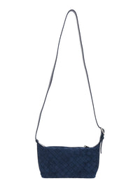Bottega Veneta Men Blue Crossbody Bag With Adjustable Strap And Intreccio Motif In Suede For Men