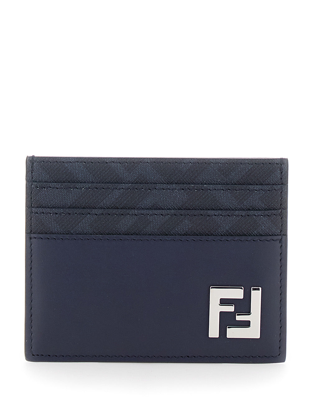 Fendi Men Blue Card Holder With Ff Plate On The Front In Leather Man