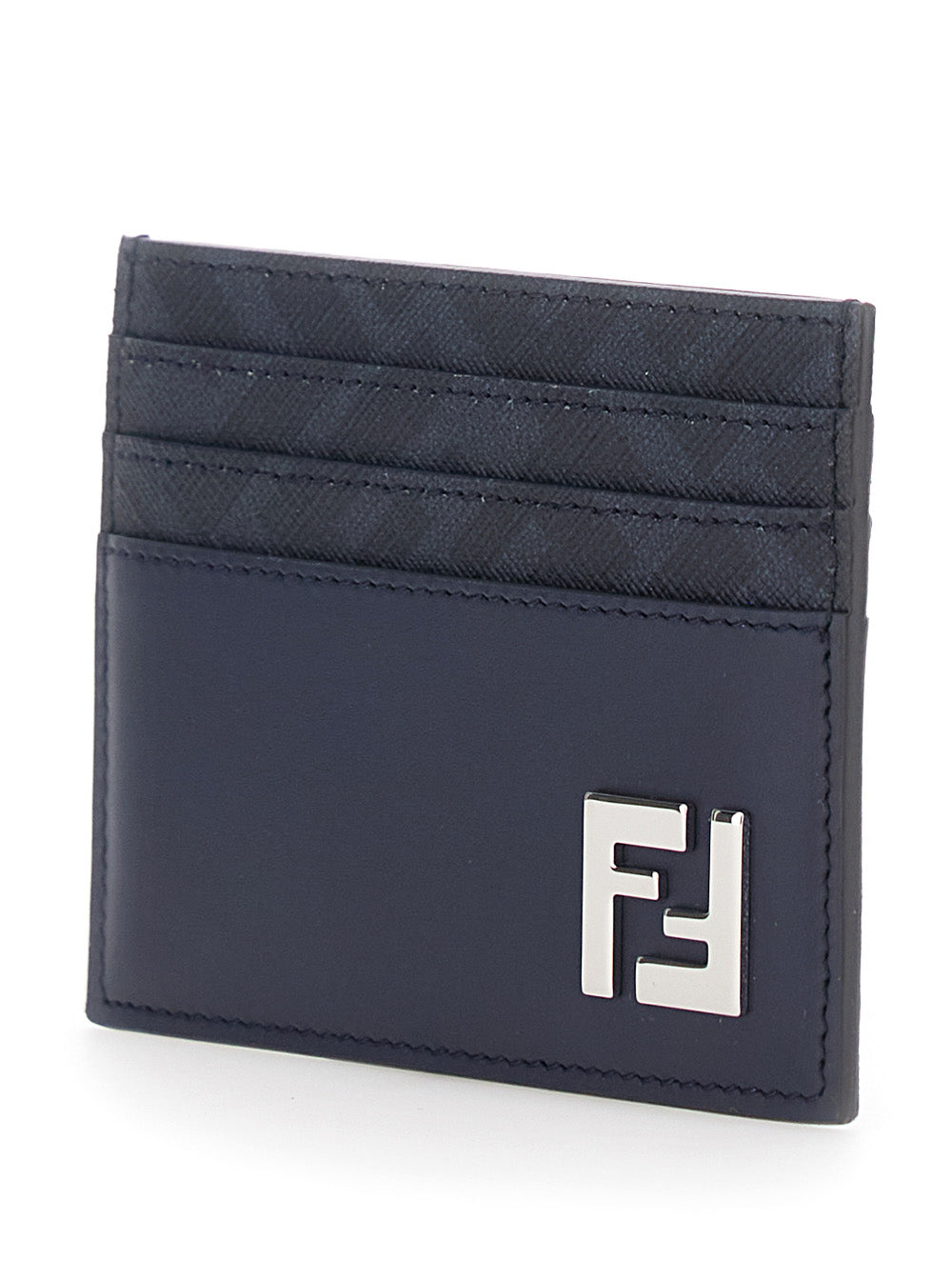 Fendi Men Blue Card Holder With Ff Plate On The Front In Leather Man