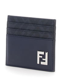 Fendi Men Blue Card Holder With Ff Plate On The Front In Leather Man
