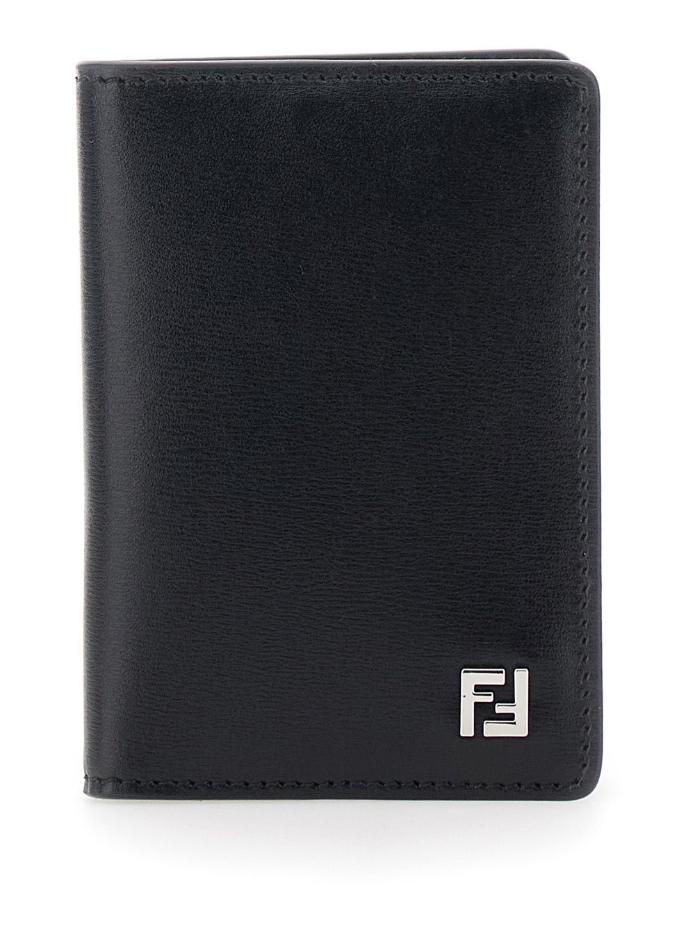 Fendi Men Black Card Holder With Ff Logo Plate On The Front And Rectangular Design In Leather Man