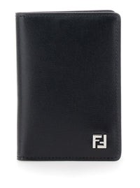 Fendi Men Black Card Holder With Ff Logo Plate On The Front And Rectangular Design In Leather Man