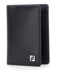 Fendi Men Black Card Holder With Ff Logo Plate On The Front And Rectangular Design In Leather Man