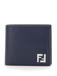Fendi Men Blue Bi-Fold Wallet With Ff Plate On The Front In Leather For Men