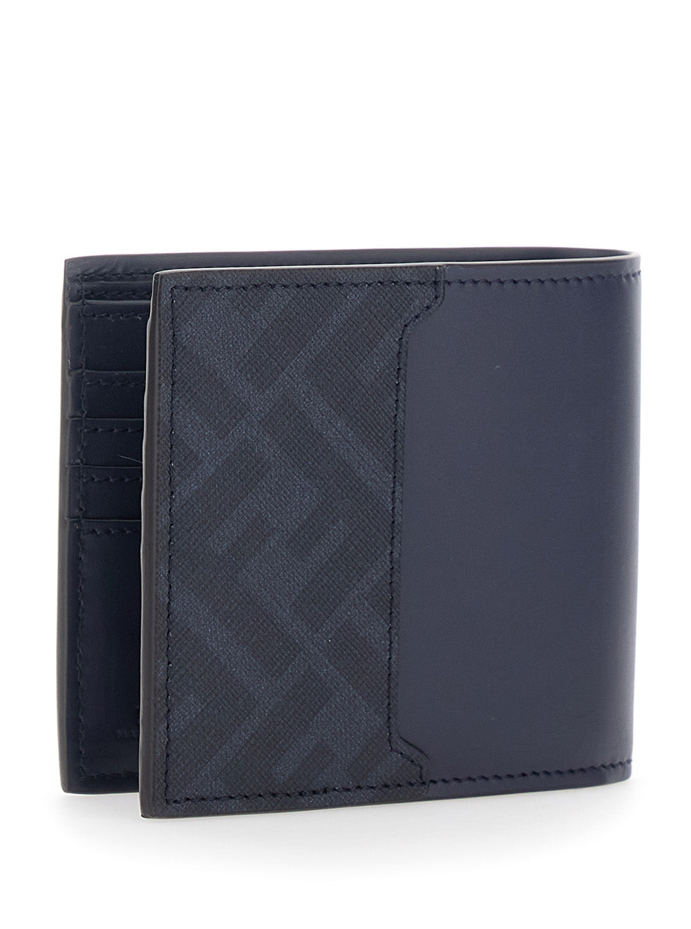 Fendi Men Blue Bi-Fold Wallet With Ff Plate On The Front In Leather For Men