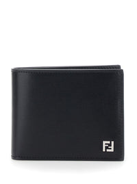 Fendi Men Black Wallet With Logo Plate On The Front In Leather For Men