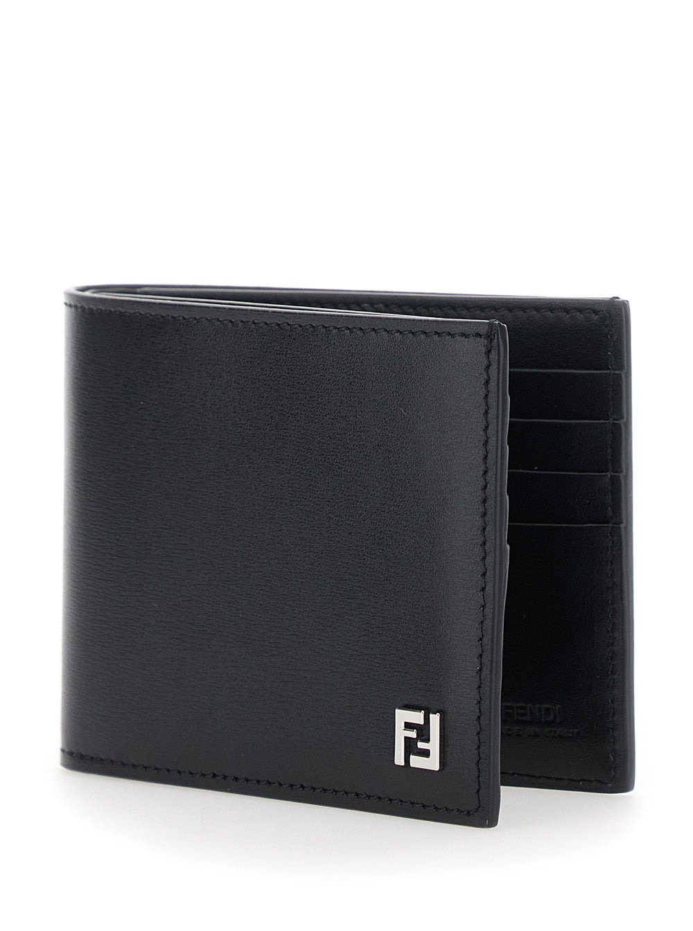 Fendi Men Black Wallet With Logo Plate On The Front In Leather For Men