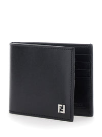 Fendi Men Black Wallet With Logo Plate On The Front In Leather For Men