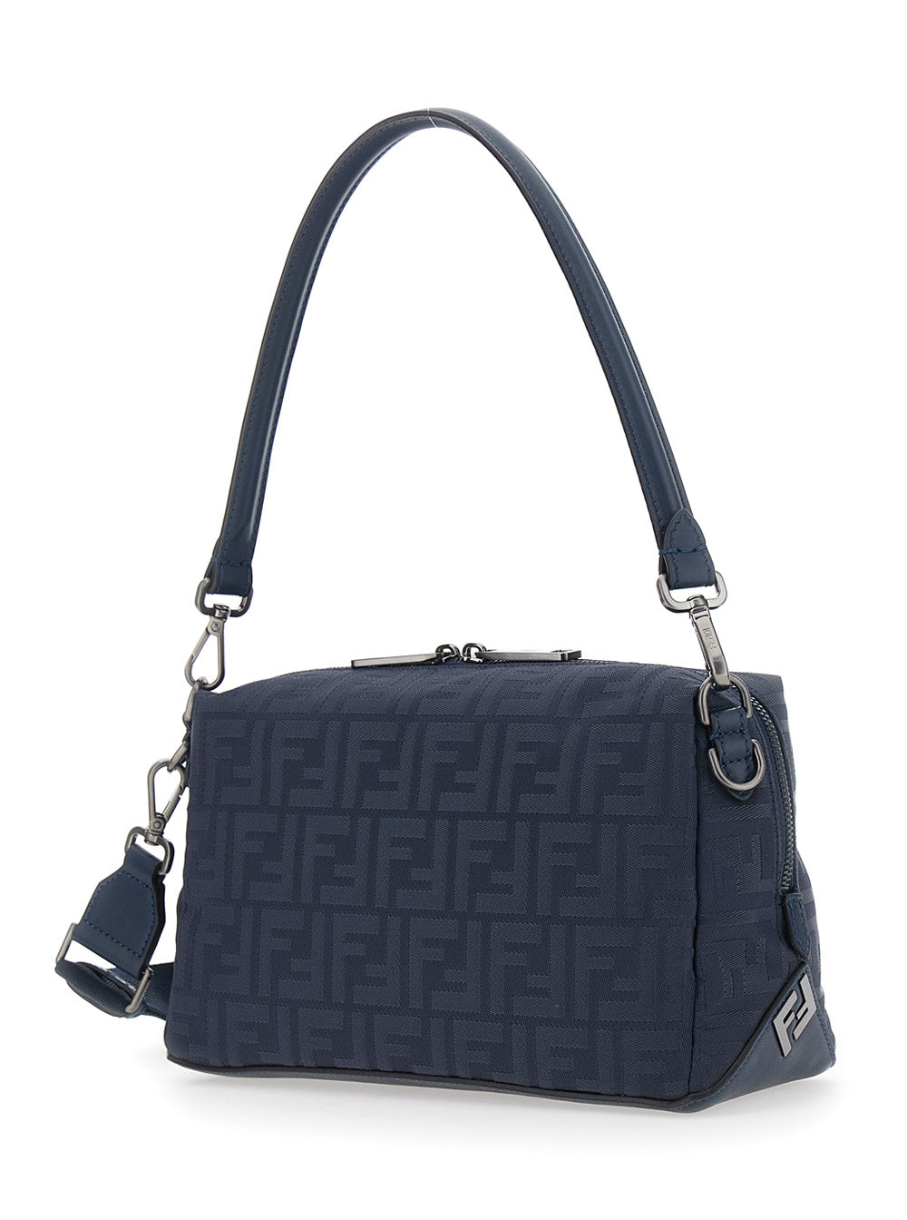 Fendi Men 'Lui Medium' Blue Shoulder Bag With Ff All-Over Motif In Tech Fabric Man