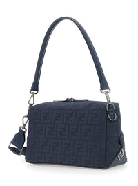 Fendi Men 'Lui Medium' Blue Shoulder Bag With Ff All-Over Motif In Tech Fabric Man