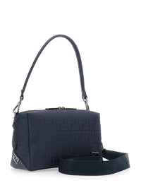 Fendi Men 'Lui Medium' Blue Shoulder Bag With Ff All-Over Motif In Tech Fabric Man