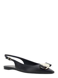 Ferragamo Women 'Zelmi' Black Slingback Ballet Shoes With Logo Plate On The Front In Leather Woman