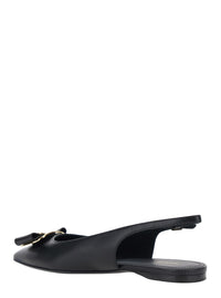 Ferragamo Women 'Zelmi' Black Slingback Ballet Shoes With Logo Plate On The Front In Leather Woman