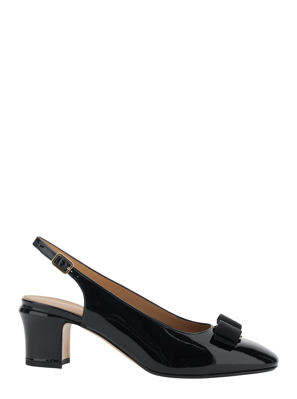Ferragamo Women 'Vetty' Black Pumps With Logo Plate On The Front And Low Block Heel In Leather Woman