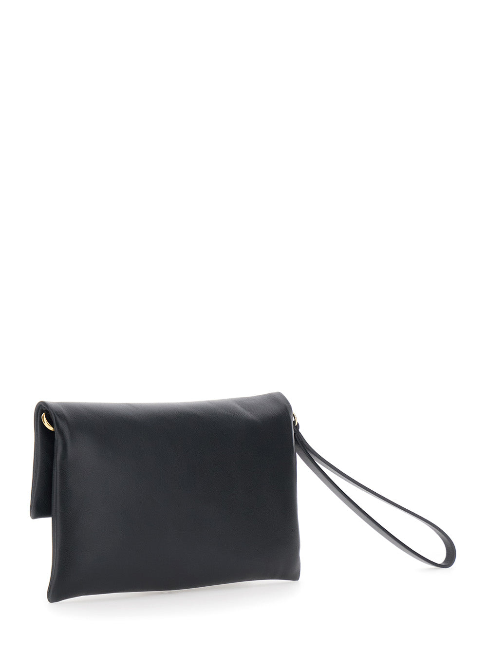Fendi Women Black Pouch With Wrist Strap And Ff Plate Closure On The Front In Leather Woman