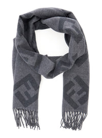 Fendi Men Grey Fringed Edge Scarf With All-Over Ff Logo In Wool Men