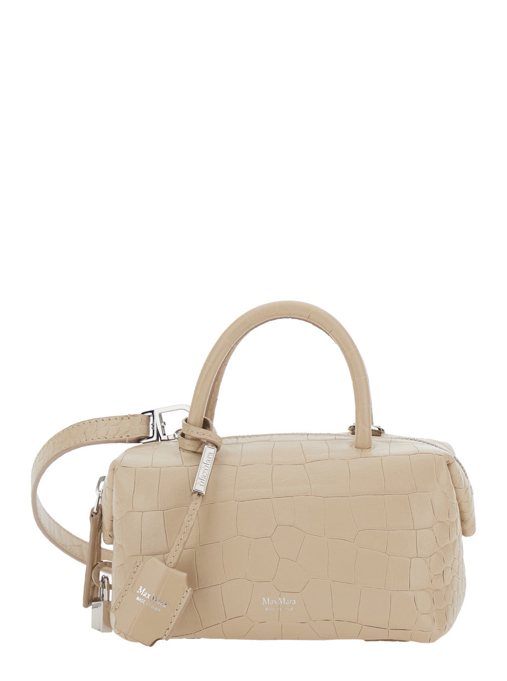 MAX MARA Max Mara Women Beige 'Holdall' Small Handbag With Adjustable And Removable Shoulder Strap And Crocodile-Embossed Effect In Leather For Women