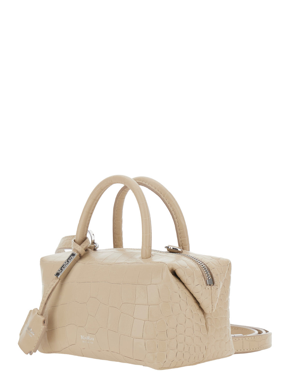 MAX MARA Max Mara Women Beige 'Holdall' Small Handbag With Adjustable And Removable Shoulder Strap And Crocodile-Embossed Effect In Leather For Women