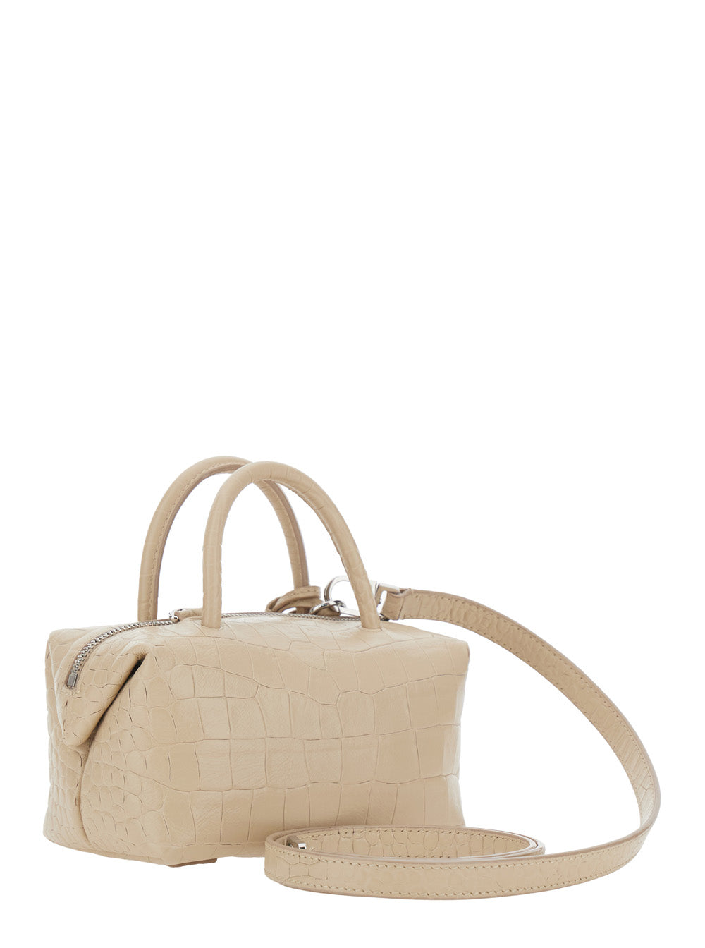 MAX MARA Max Mara Women Beige 'Holdall' Small Handbag With Adjustable And Removable Shoulder Strap And Crocodile-Embossed Effect In Leather For Women