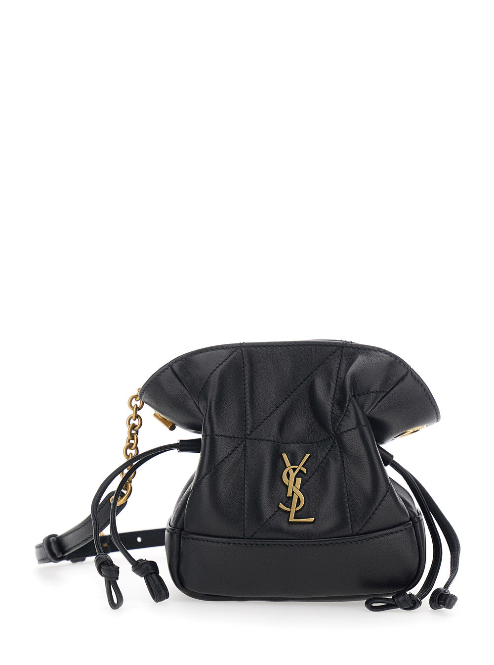 SAINT LAURENT Saint Laurent Women Black Crossbody Bag With Drawstring Closure And Cassandre Plaque On The Front In Leather Woman