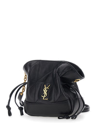 SAINT LAURENT Saint Laurent Women Black Crossbody Bag With Drawstring Closure And Cassandre Plaque On The Front In Leather Woman