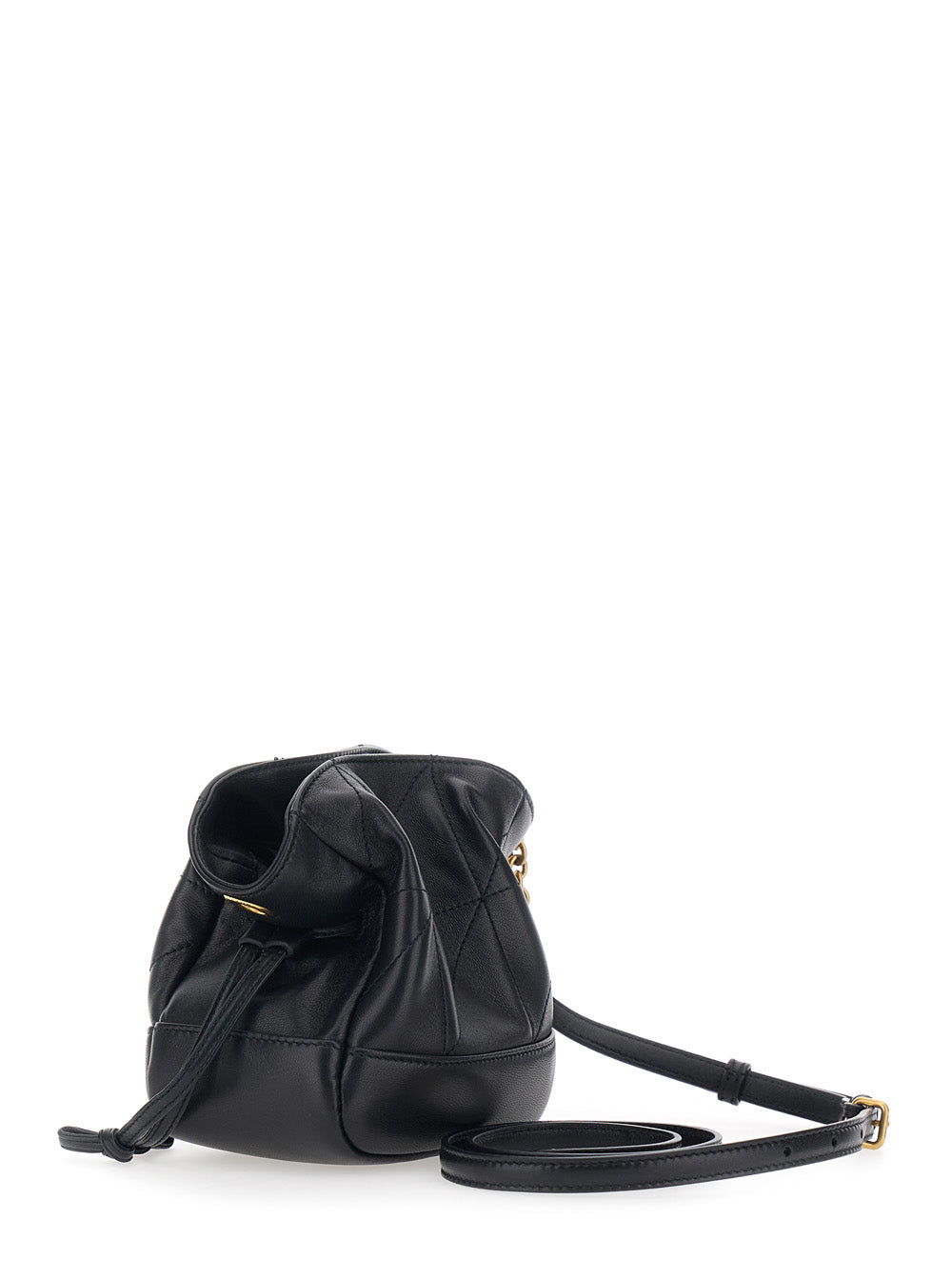 SAINT LAURENT Saint Laurent Women Black Crossbody Bag With Drawstring Closure And Cassandre Plaque On The Front In Leather Woman