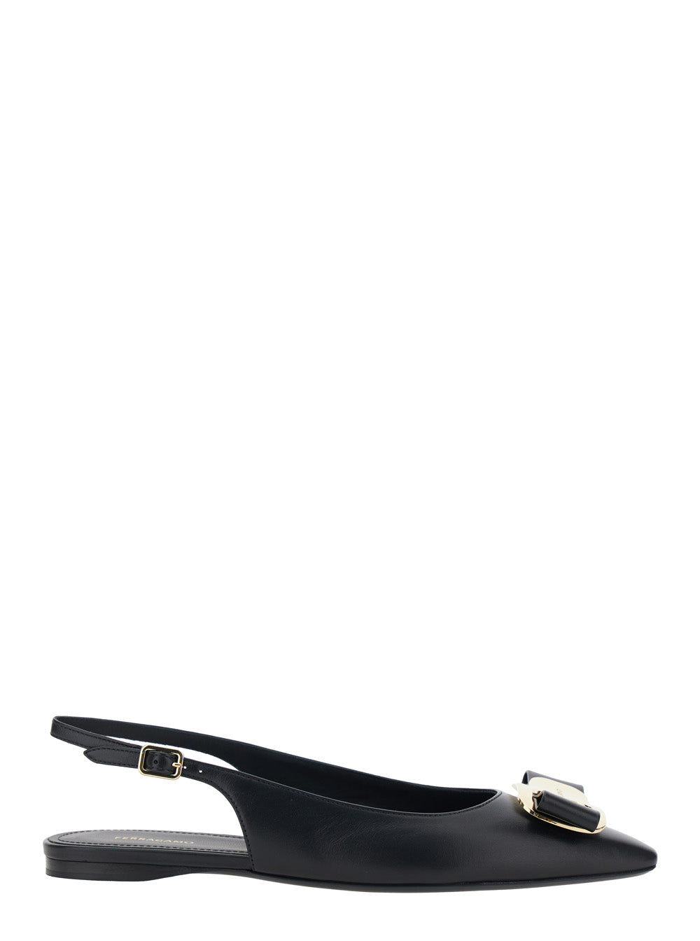 Ferragamo Women 'Zelmi' Black Slingback Ballet Shoes With Logo Plate On The Front In Leather Woman