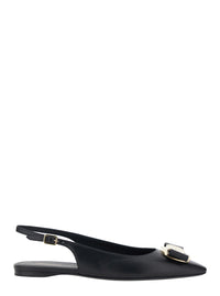 Ferragamo Women 'Zelmi' Black Slingback Ballet Shoes With Logo Plate On The Front In Leather Woman