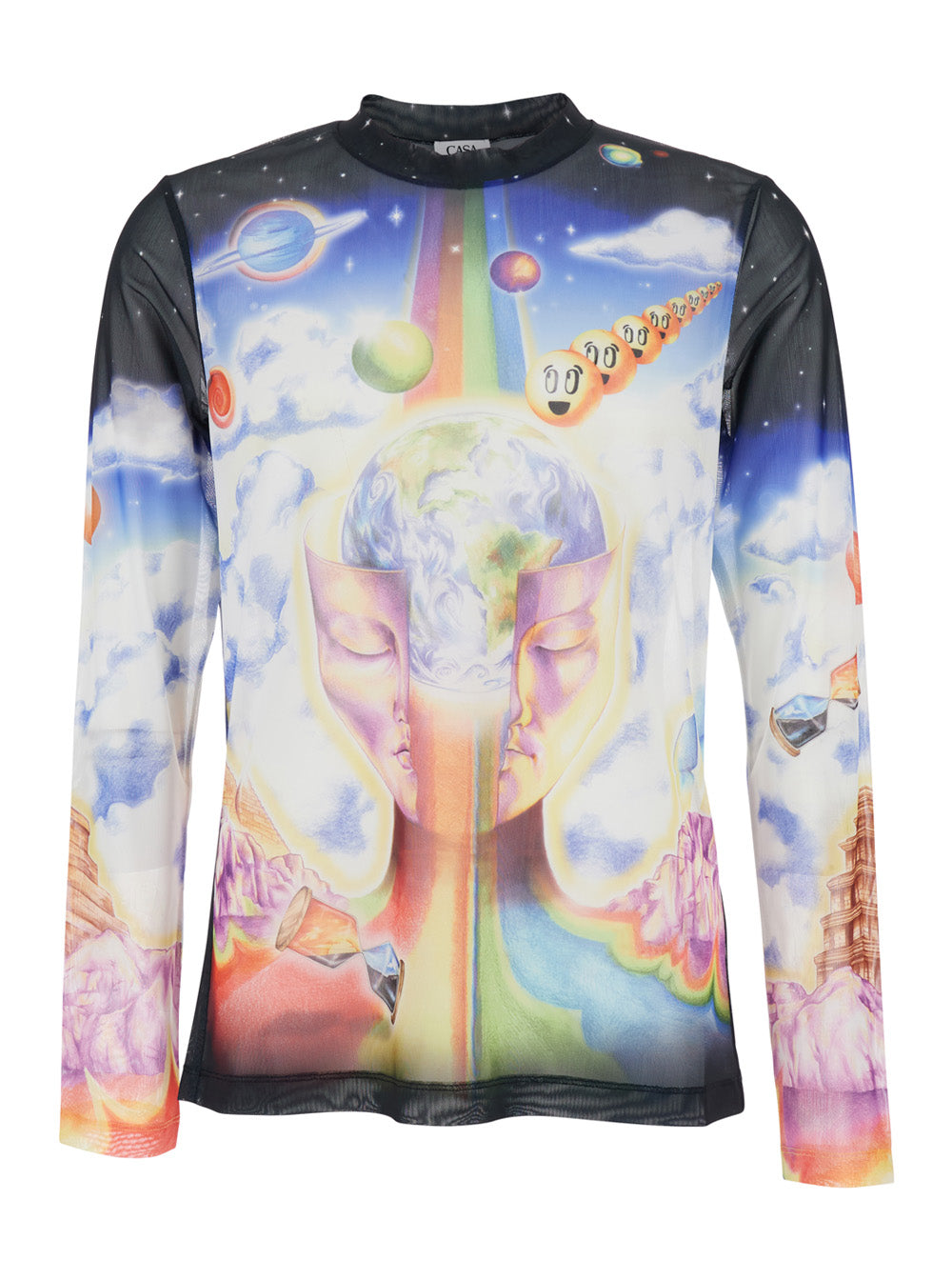 Casablanca Men Multicolor Long Sleeve Crew Neck T-Shirt With All-Over Print In Stretch Tech Fabric Man