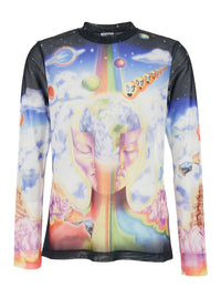 Casablanca Men Multicolor Long Sleeve Crew Neck T-Shirt With All-Over Print In Stretch Tech Fabric Man