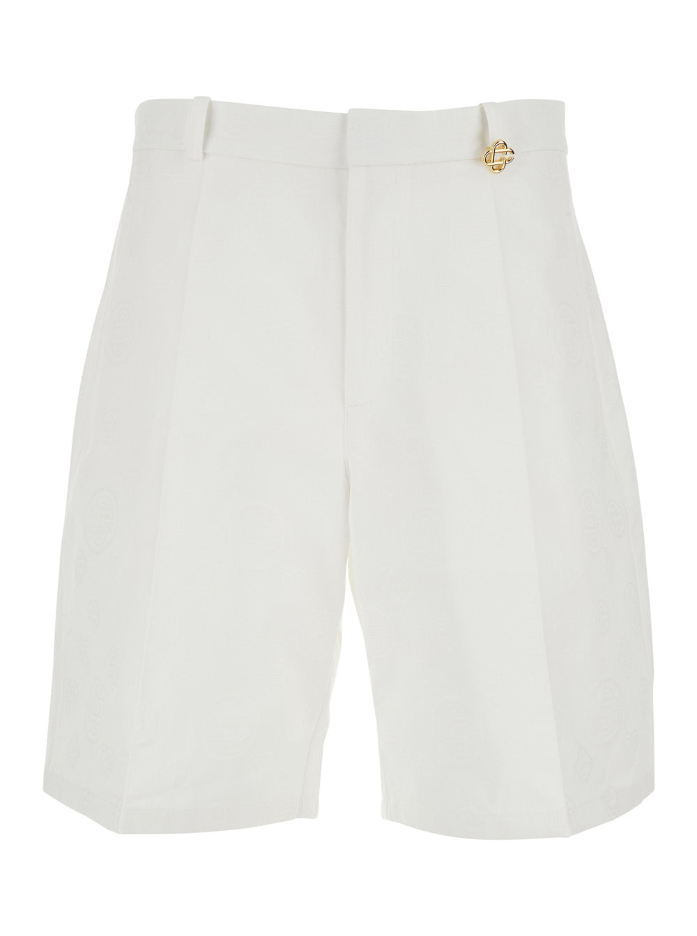 Casablanca Men White Bermuda Shorts With Logo Plate On The Belt Loop And Wide Leg In Cotton Man