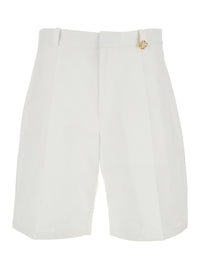 Casablanca Men White Bermuda Shorts With Logo Plate On The Belt Loop And Wide Leg In Cotton Man