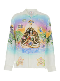Casablanca Men 'Innocence' Multicolor Shirt With Cuban Collar And All-Over Print In Linen Man
