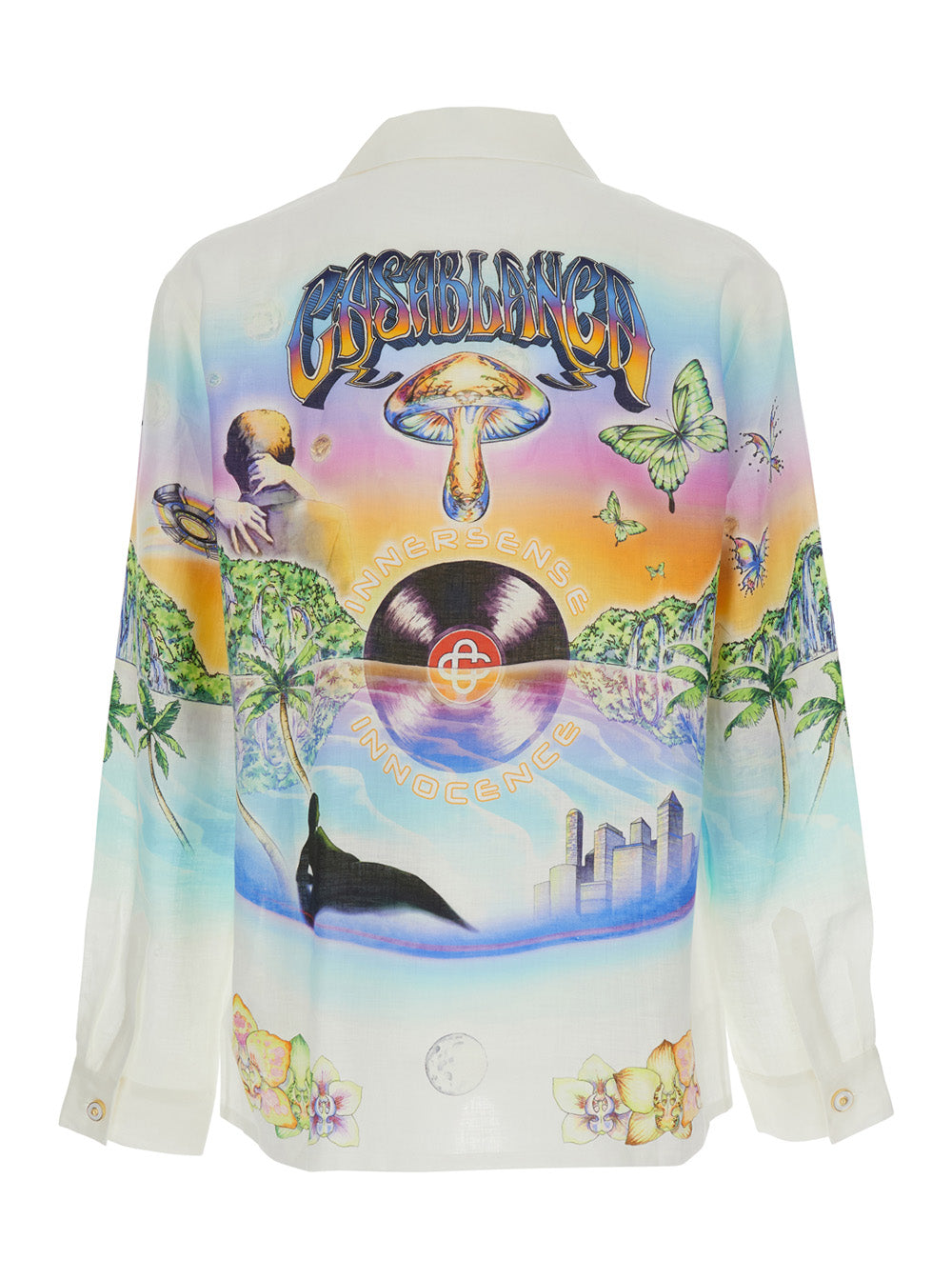 Casablanca Men 'Innocence' Multicolor Shirt With Cuban Collar And All-Over Print In Linen Man