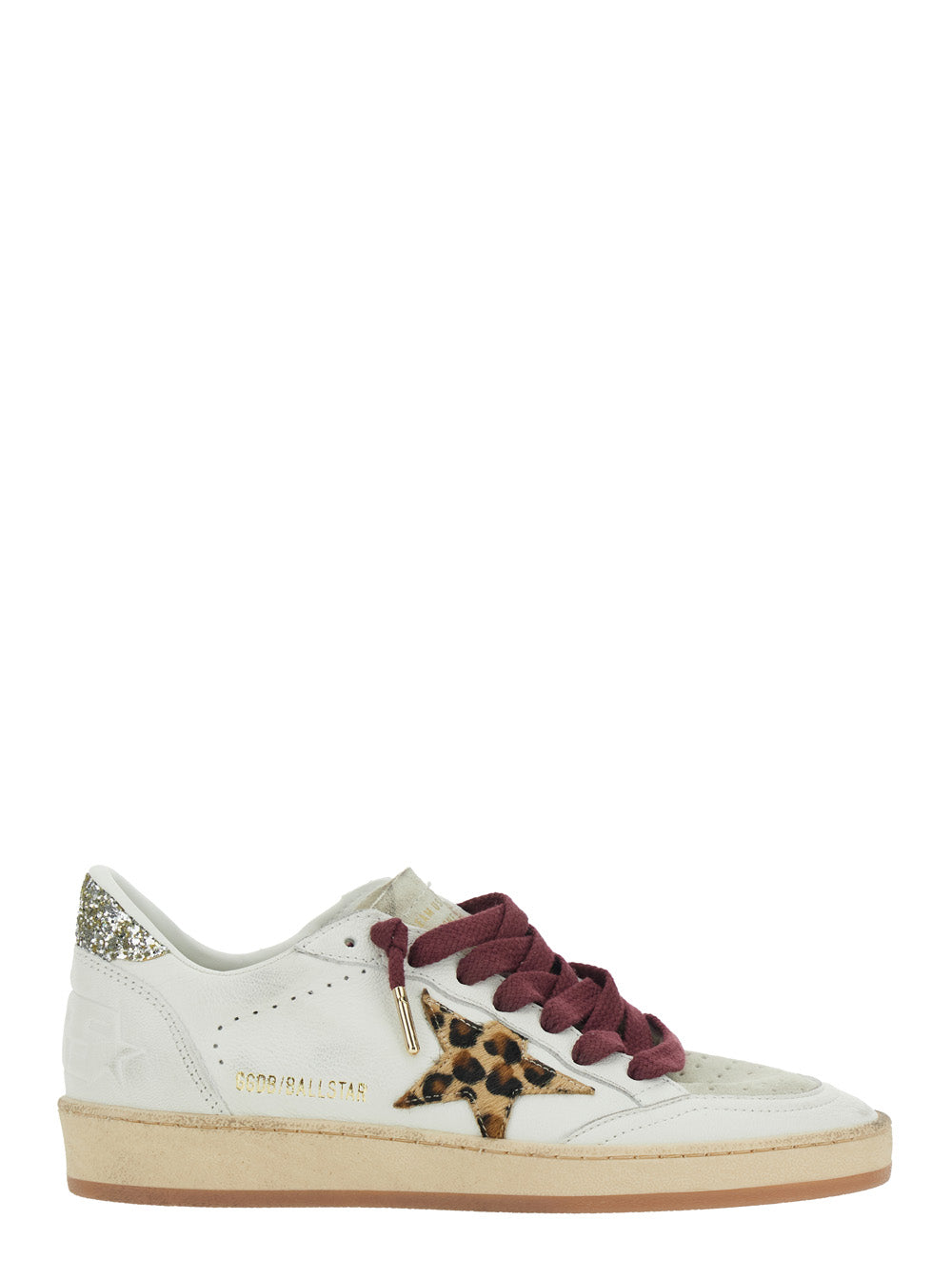 GOLDEN GOOSE Golden Goose Women 'Ballstar' White Low Top Sneakers With Star Patch With Glitter And Glitter Heel And Logo Lettering In Leather For Women