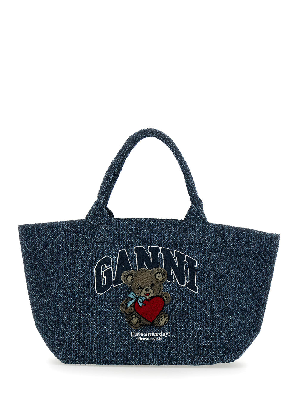 Ganni Women 'Trapeze Medium' Blue Shopper With Logo Lettering And Print On The Front In Cotton Women