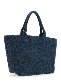 Ganni Women 'Trapeze Medium' Blue Shopper With Logo Lettering And Print On The Front In Cotton Women
