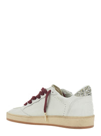 GOLDEN GOOSE Golden Goose Women 'Ballstar' White Low Top Sneakers With Star Patch With Glitter And Glitter Heel And Logo Lettering In Leather For Women