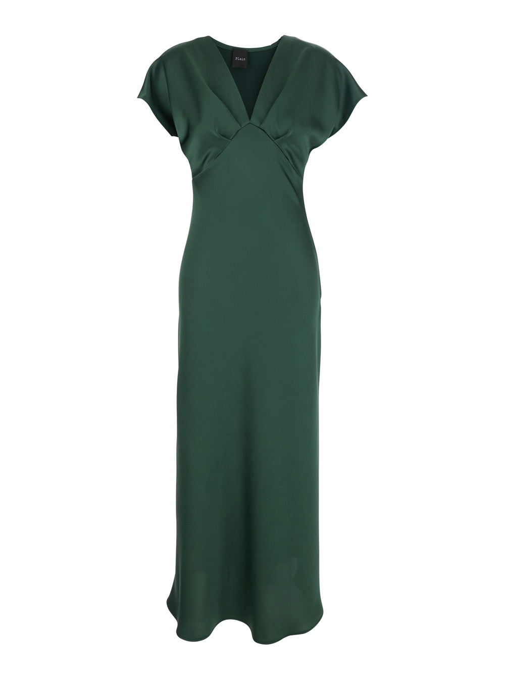 Leplain Women Green Long Dress With V-Neck And Ruffles On The Front In Tech Fabric Women