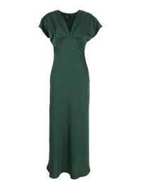 Leplain Women Green Long Dress With V-Neck And Ruffles On The Front In Tech Fabric Women