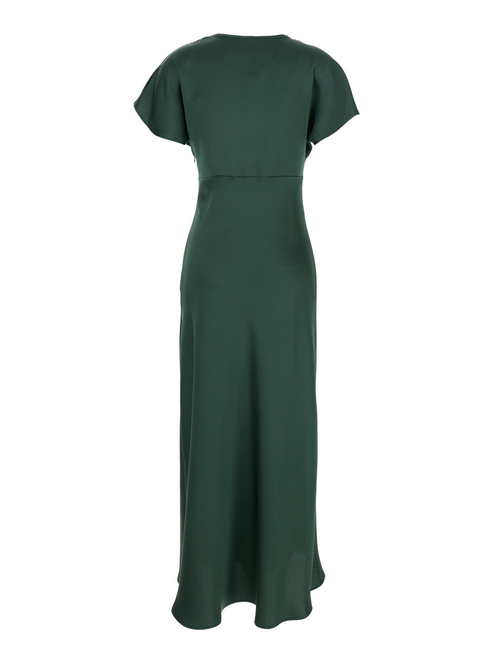 Leplain Women Green Long Dress With V-Neck And Ruffles On The Front In Tech Fabric Women