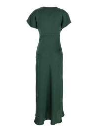 Leplain Women Green Long Dress With V-Neck And Ruffles On The Front In Tech Fabric Women